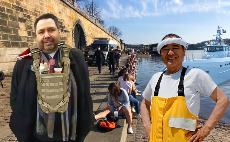 Xaver Veselý leží v nemocnici poté, co jej trefila harpuna zbloudilé lodi japonských velrybářů